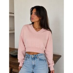 Garage Womens Crop V Neck Sweater Small Light Pink Coquette Soft Girl